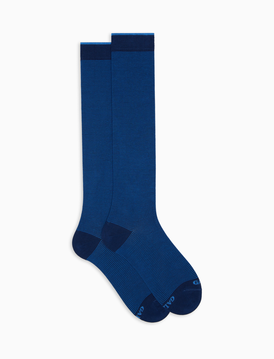 Men's long royal blue socks in light cotton with thin stripes - Gallo 1927 - Official Online Shop