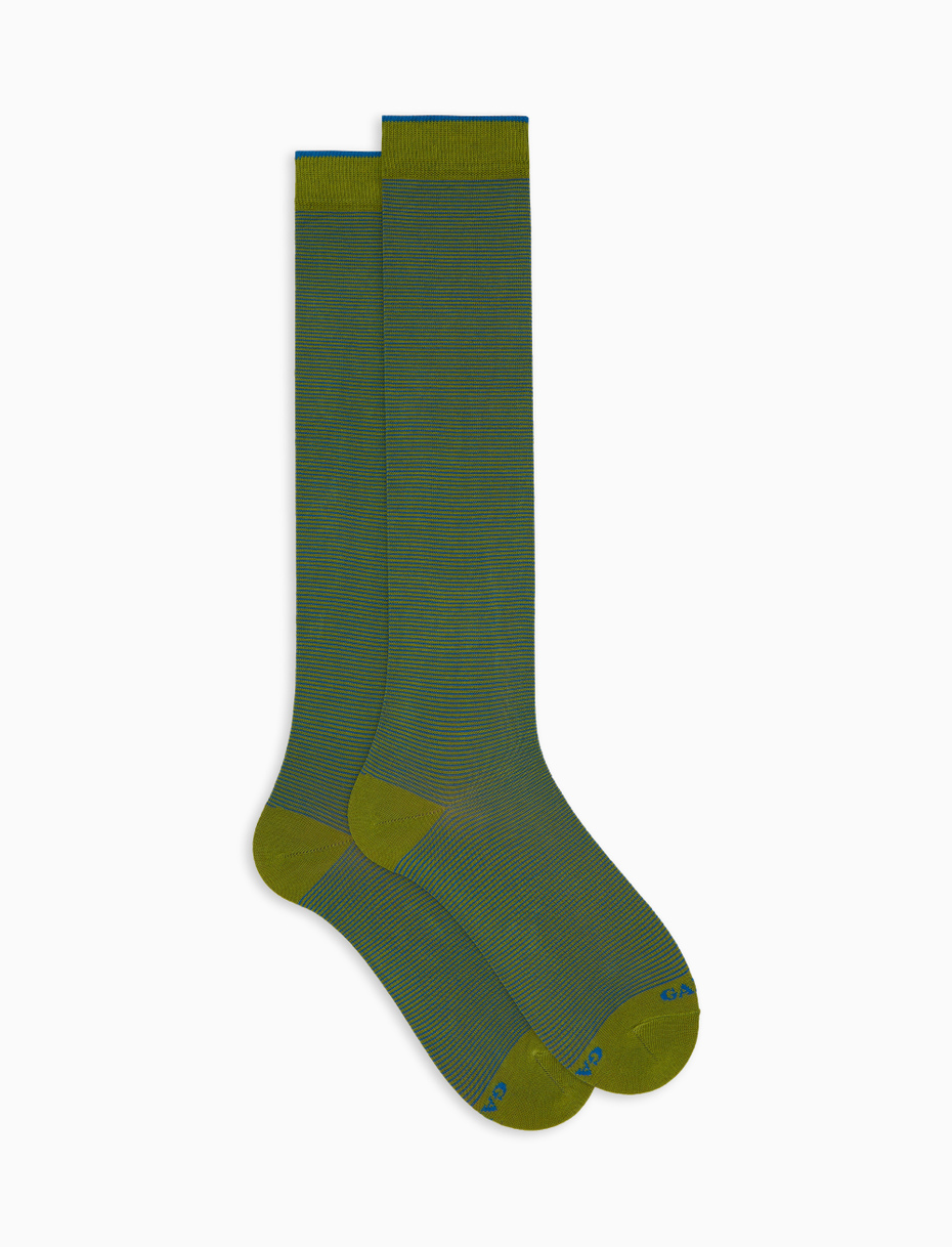 Men's long green pinstriped cotton socks - Gallo 1927 - Official Online Shop
