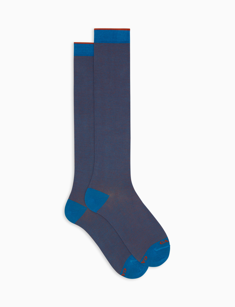 Men's long light blue pinstriped cotton socks - Gallo 1927 - Official Online Shop