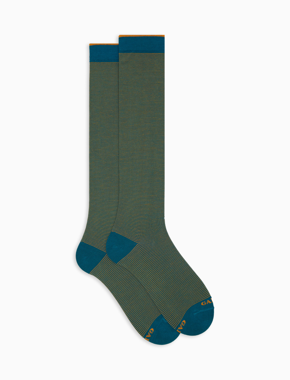 Men's long light blue pinstriped cotton socks - Gallo 1927 - Official Online Shop