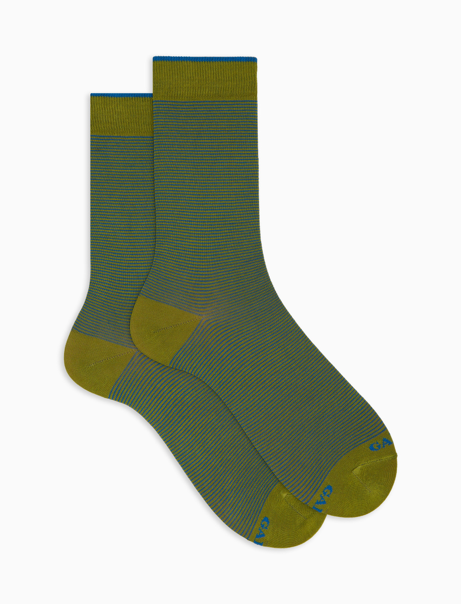 Men's short green pinstriped cotton socks - Gallo 1927 - Official Online Shop