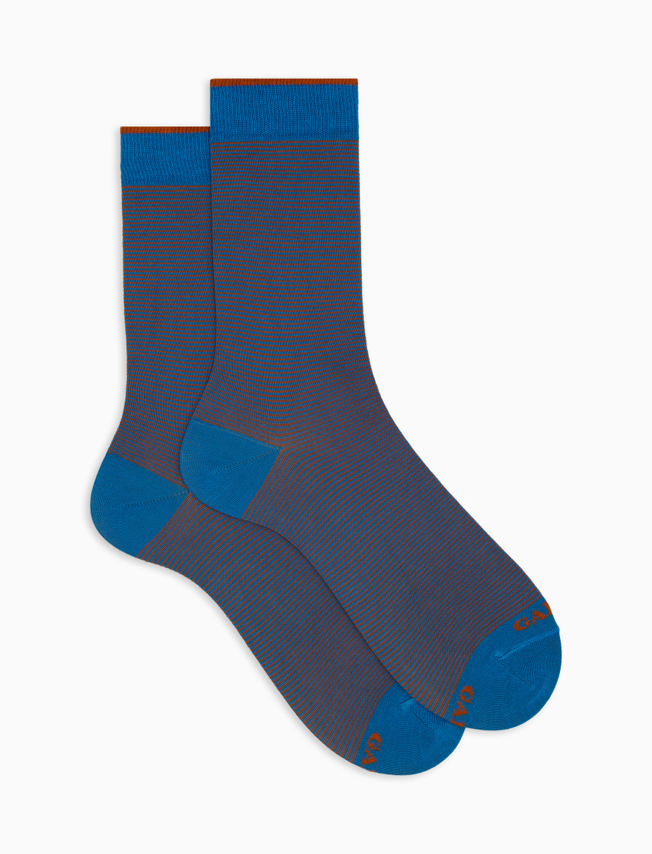 Men's short light blue pinstriped cotton socks - Gallo 1927 - Official Online Shop