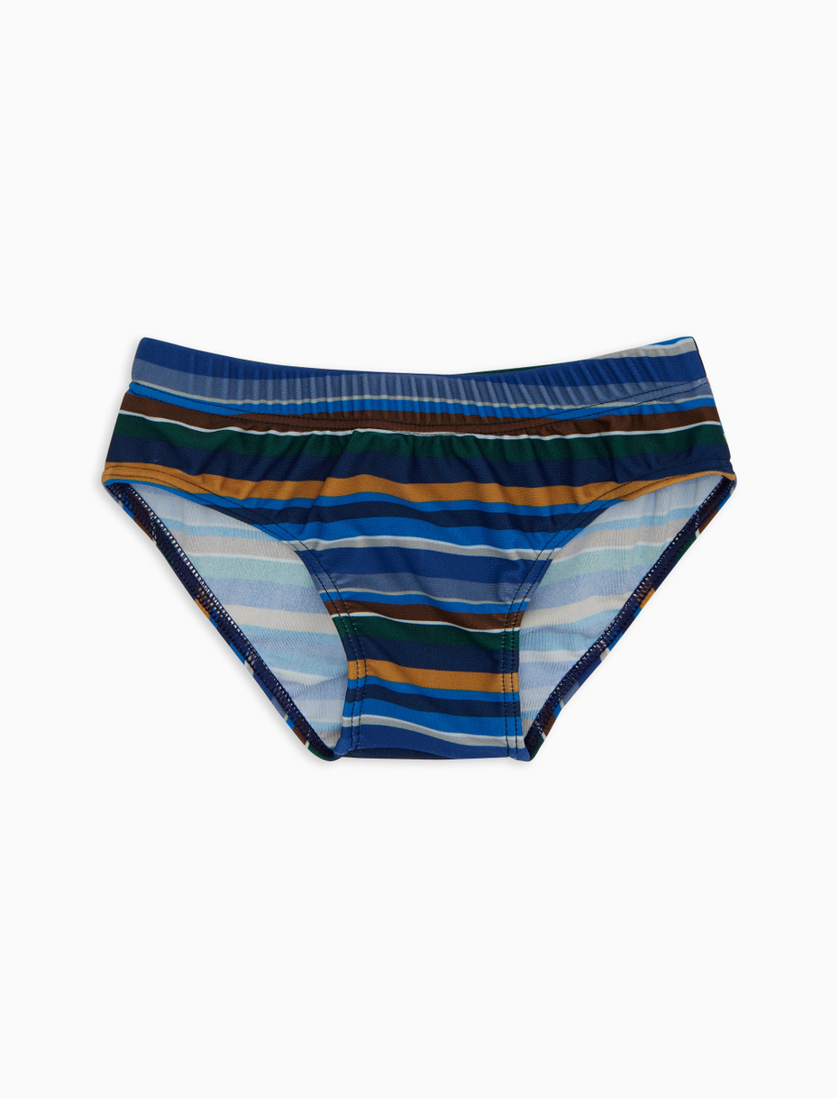 Kids' blue swimming briefs with multicoloured stripes - Gallo 1927 - Official Online Shop