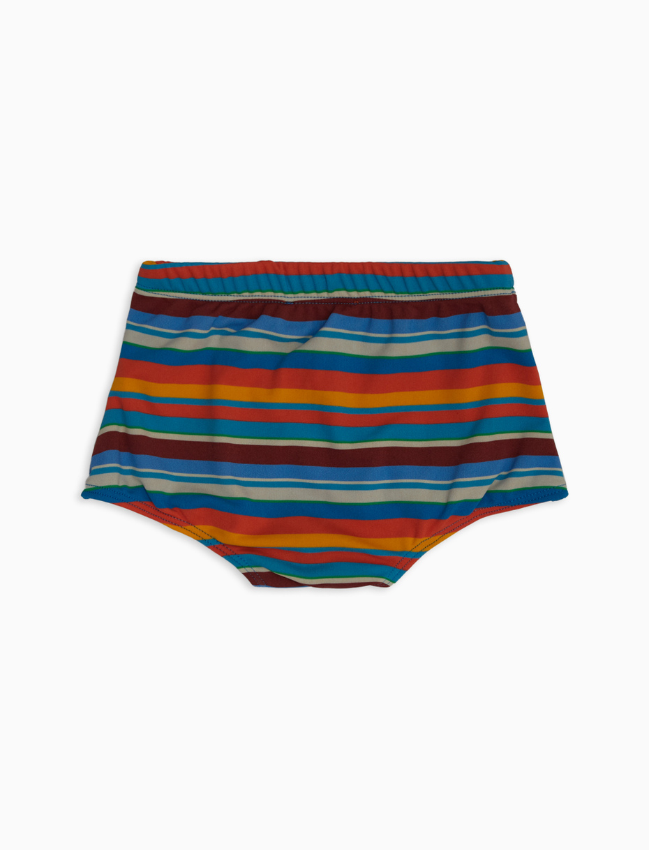 Kids' lobster red polyamide swimming shorts with multicoloured stripes - Gallo 1927 - Official Online Shop