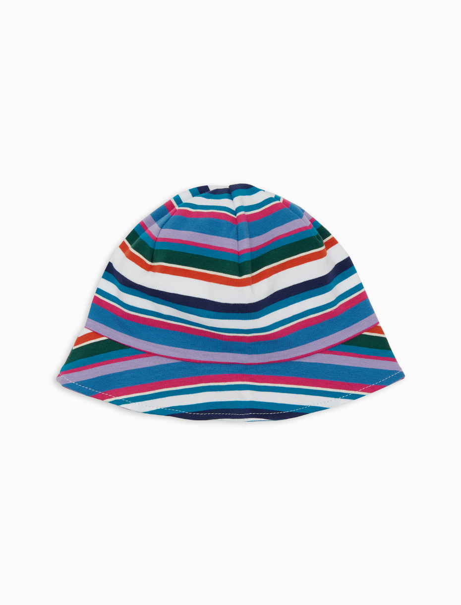 Kids' white cotton brimmed cloche hat with multicoloured stripes - Gallo 1927 - Official Online Shop