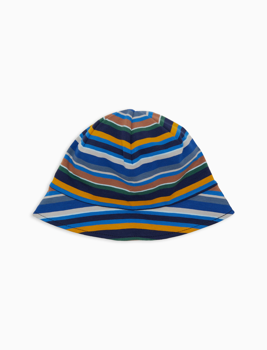 Kids' blue cotton brimmed cloche hat with multicoloured stripes - Gallo 1927 - Official Online Shop