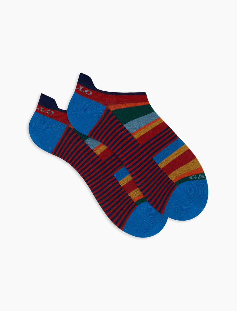 Men's red cotton sneaker socks with multicoloured stripes and Windsor stripes - Gallo 1927 - Official Online Shop