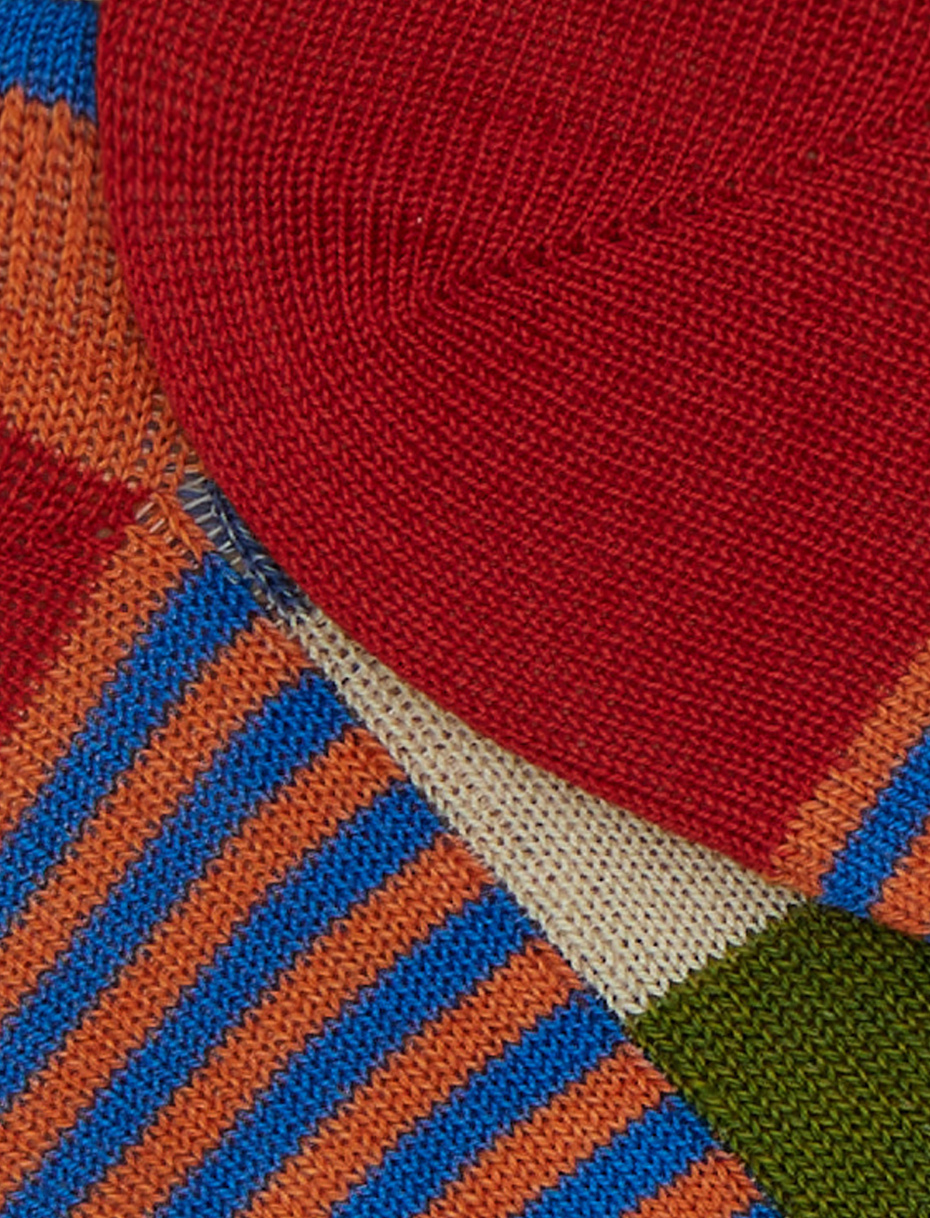 Men's orange cotton sneaker socks with multicoloured stripes and Windsor stripes - Gallo 1927 - Official Online Shop