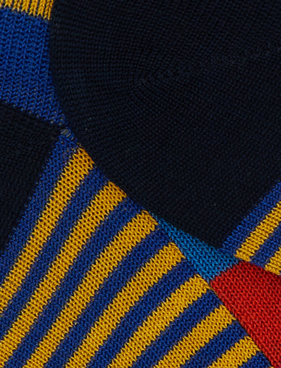 Men's yellow cotton sneaker socks with multicoloured stripes and Windsor stripes - Gallo 1927 - Official Online Shop