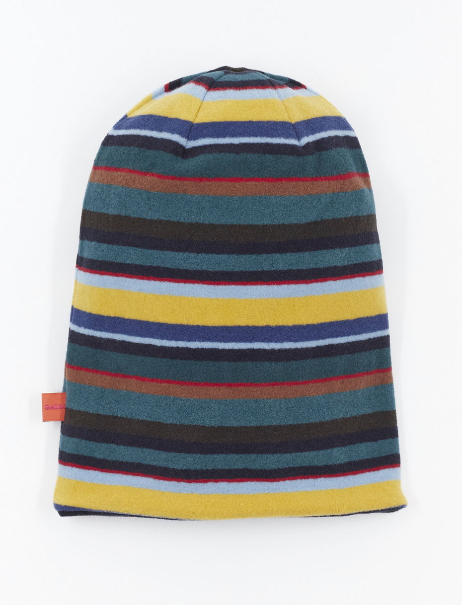 Kids' long lagoon blue reversible fleece beanie with multicoloured stripes - Gallo 1927 - Official Online Shop