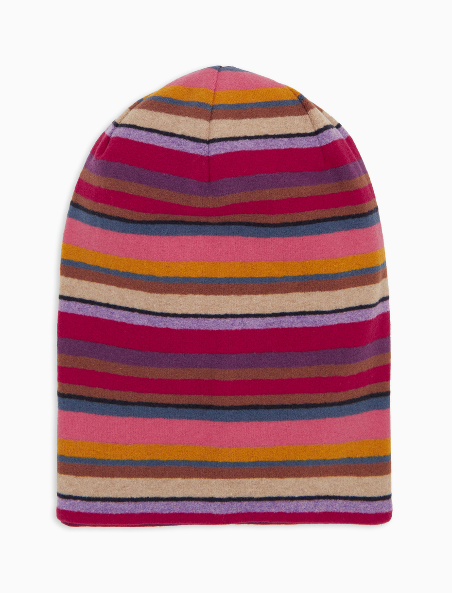 Kids' long burgundy reversible fleece beanie with multicoloured stripes - Gallo 1927 - Official Online Shop