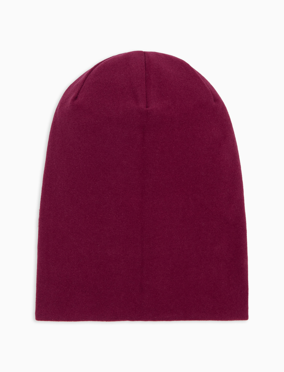 Kids' long burgundy reversible fleece beanie with multicoloured stripes - Gallo 1927 - Official Online Shop
