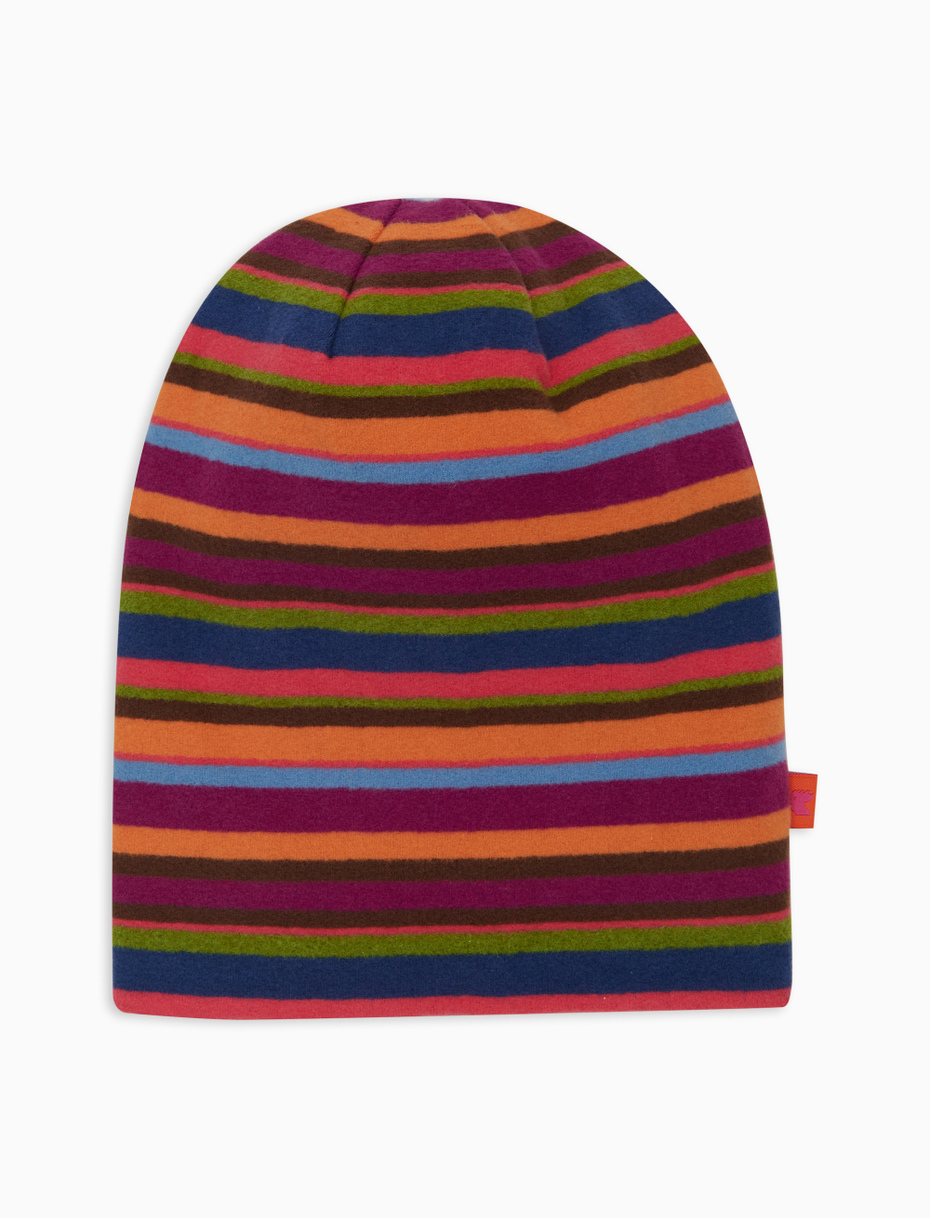 Kids' long fuchsia reversible fleece beanie with multicoloured stripes - Gallo 1927 - Official Online Shop