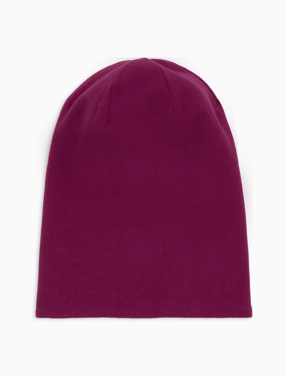 Kids' long fuchsia reversible fleece beanie with multicoloured stripes - Gallo 1927 - Official Online Shop