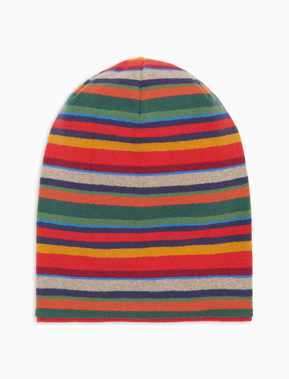Kids' long red reversible fleece beanie with multicoloured stripes - Gallo 1927 - Official Online Shop