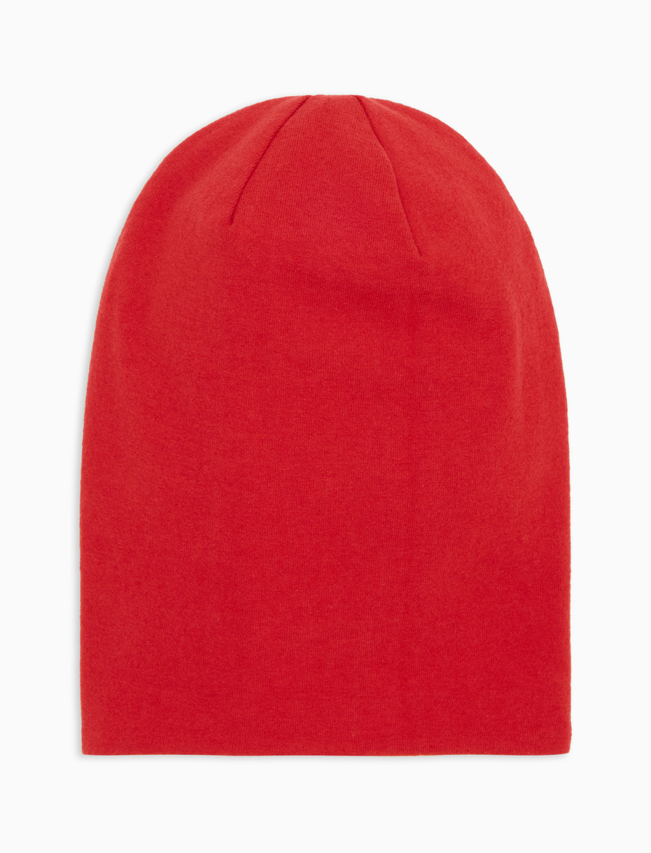 Kids' long red reversible fleece beanie with multicoloured stripes - Gallo 1927 - Official Online Shop