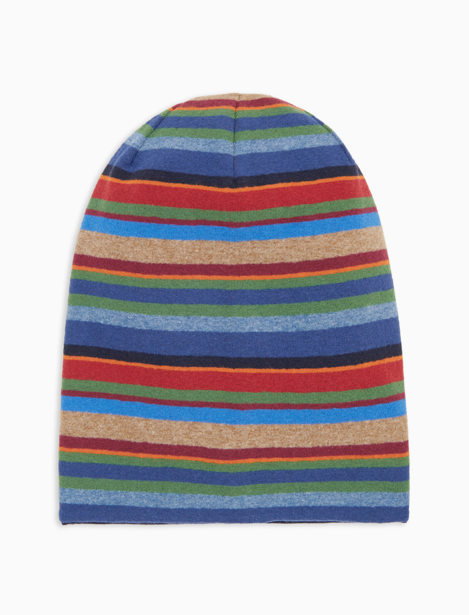 Kids' long blue reversible fleece beanie with multicoloured stripes - Gallo 1927 - Official Online Shop
