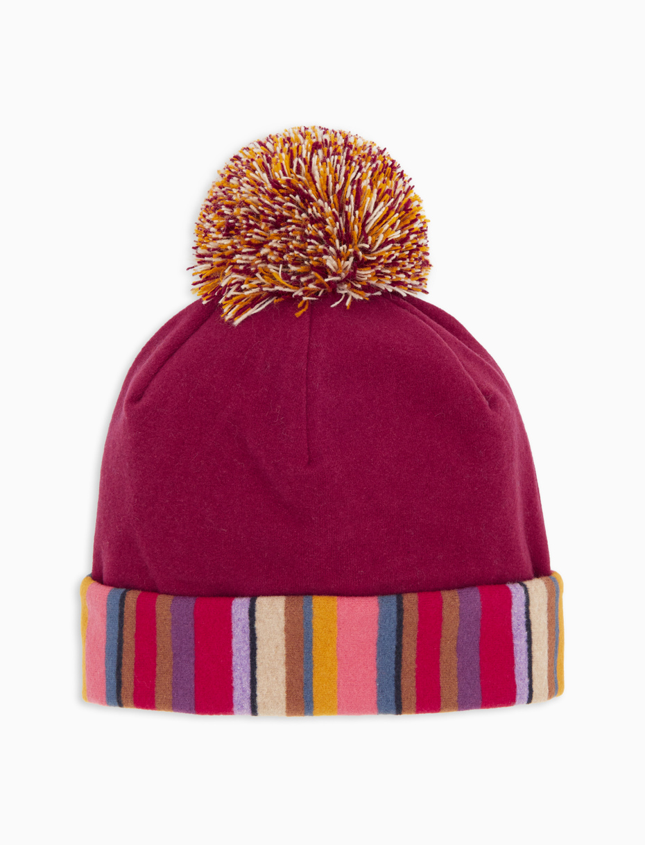 Kids' plain burgundy fleece beanie with multicoloured pompom - Gallo 1927 - Official Online Shop