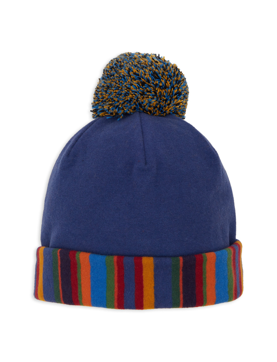Berretto bambino pile blu tinta unita con pom pon multicolor - Gallo 1927 - Official Online Shop