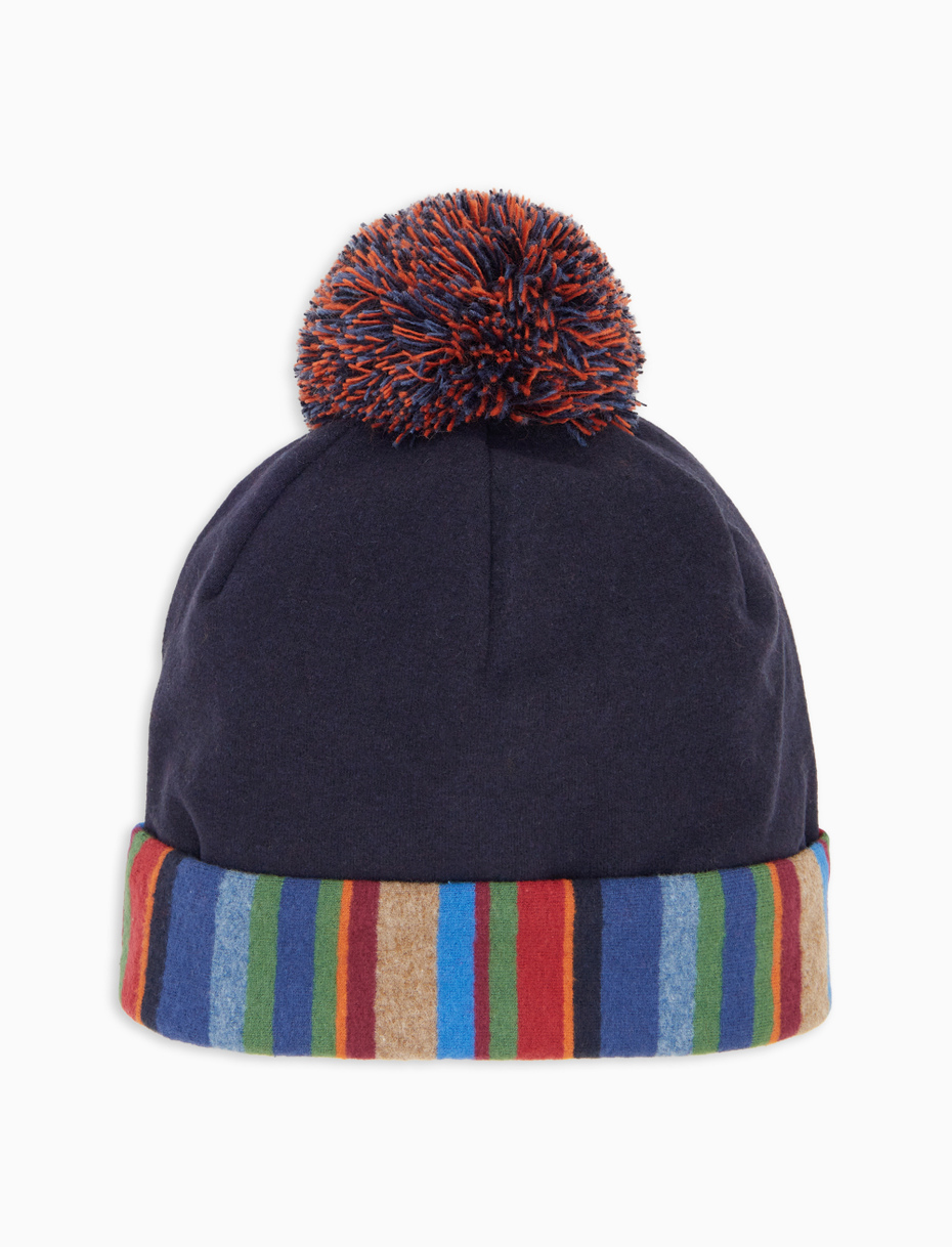 Kids' plain blue fleece beanie with multicoloured pompom - Gallo 1927 - Official Online Shop