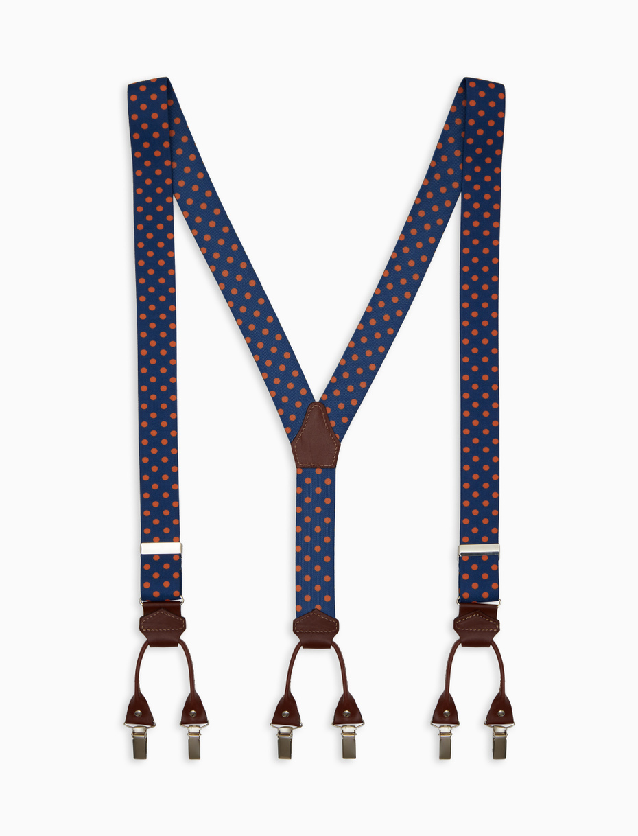 Elastic unisex blue suspenders with polka dot pattern - Gallo 1927 - Official Online Shop