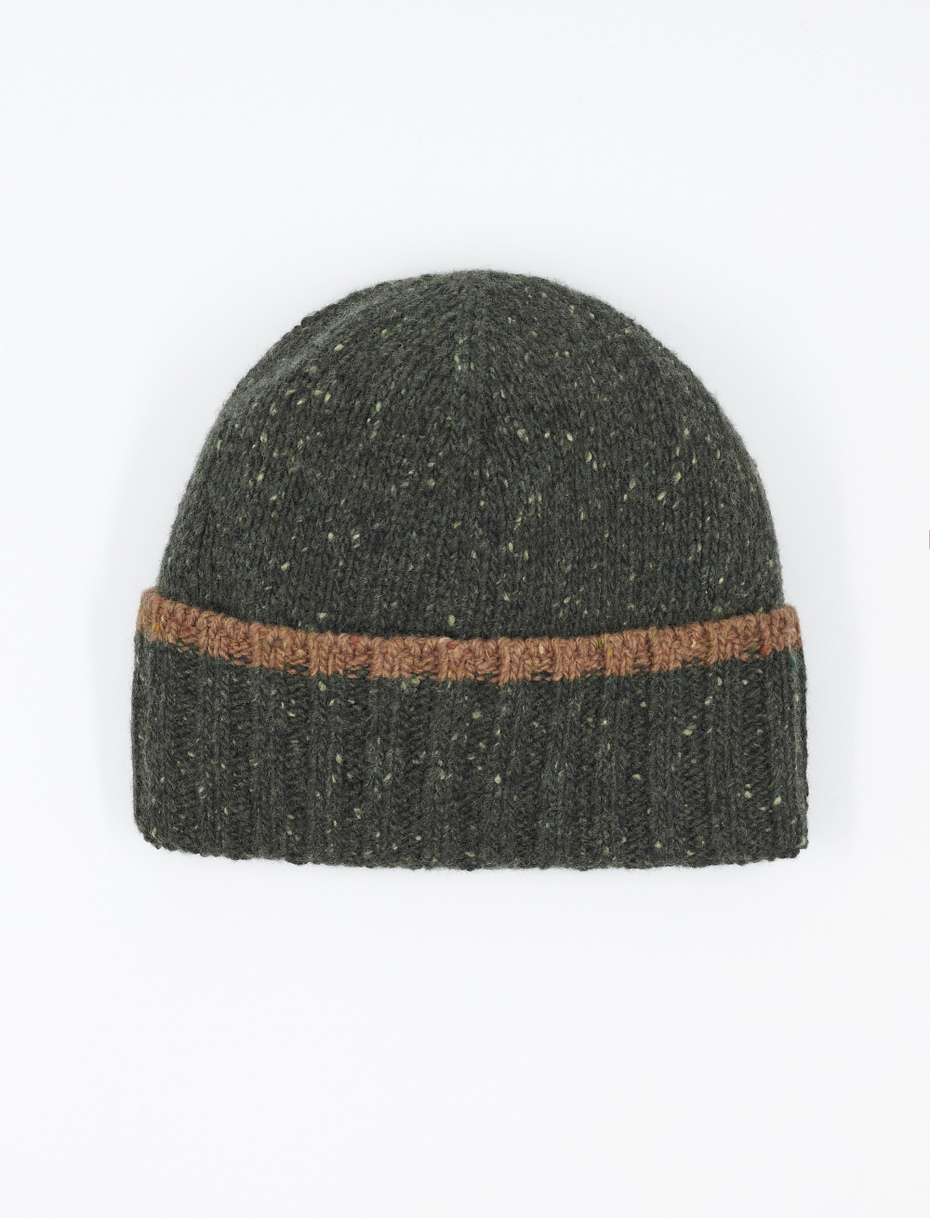Men's beanie in plain forest green knop wool - Gallo 1927 - Official Online Shop