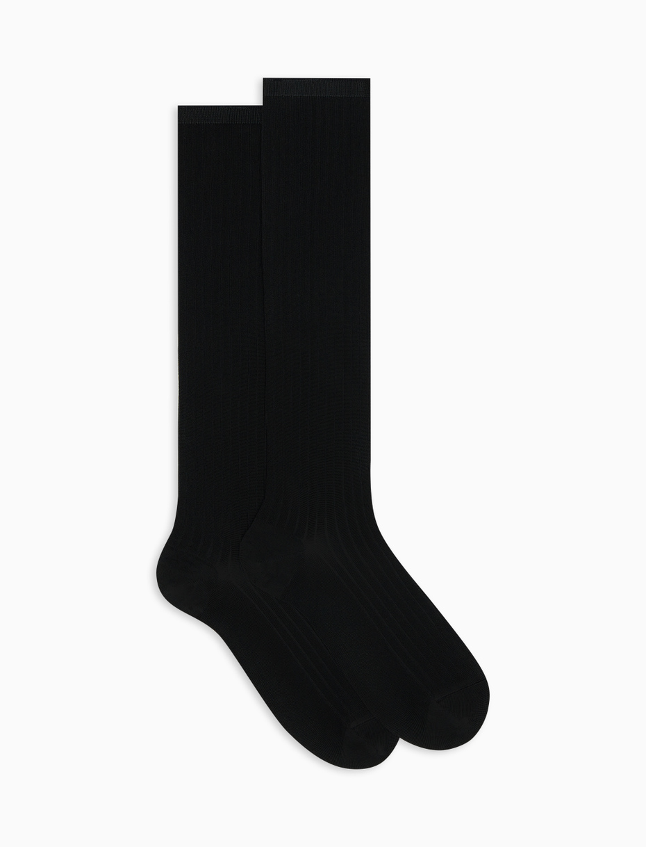 Long ribbed plain black viscose socks - Gallo 1927 - Official Online Shop