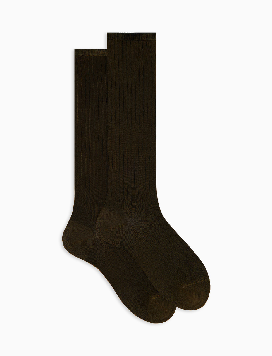 Long ribbed plain green viscose socks - Gallo 1927 - Official Online Shop
