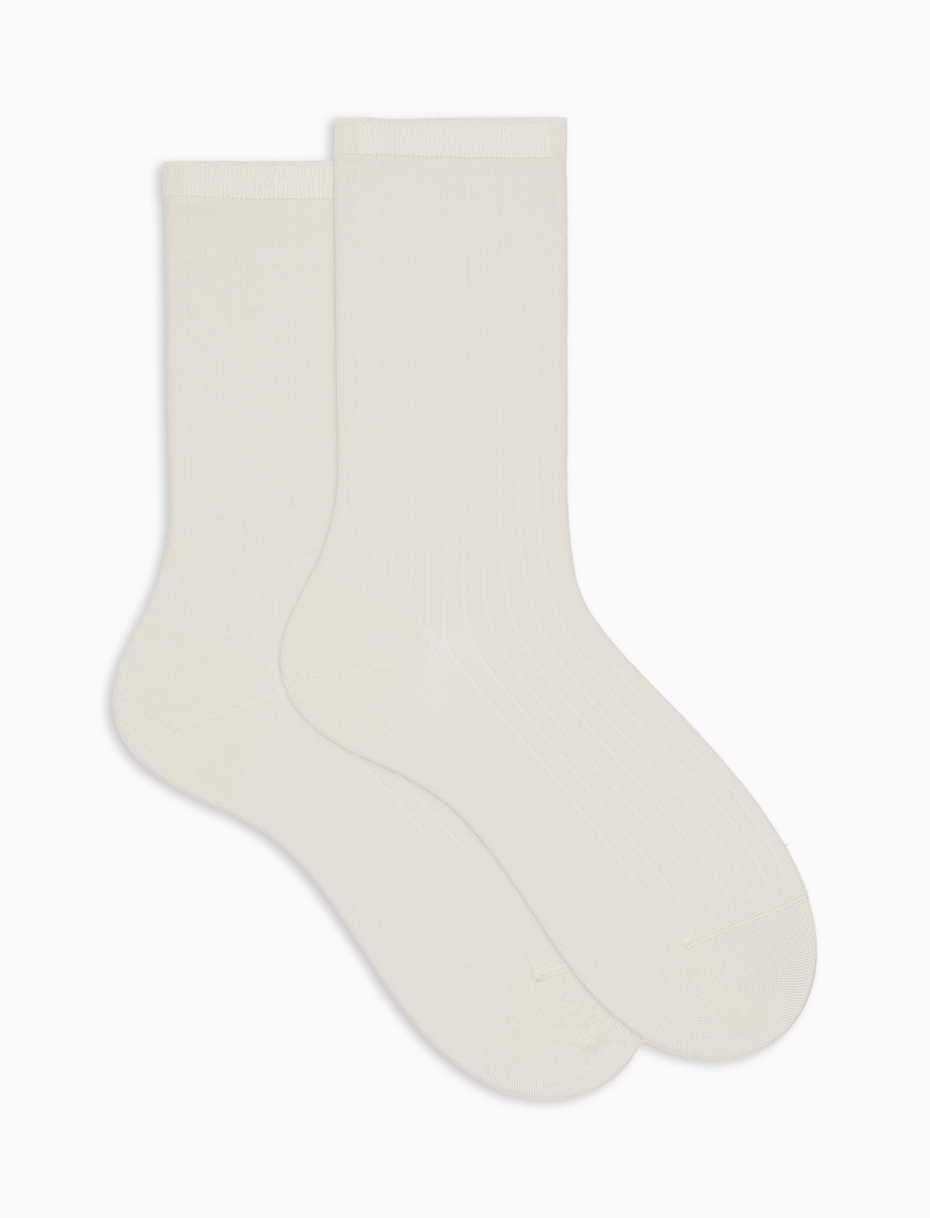 Long ribbed plain white viscose socks - Gallo 1927 - Official Online Shop
