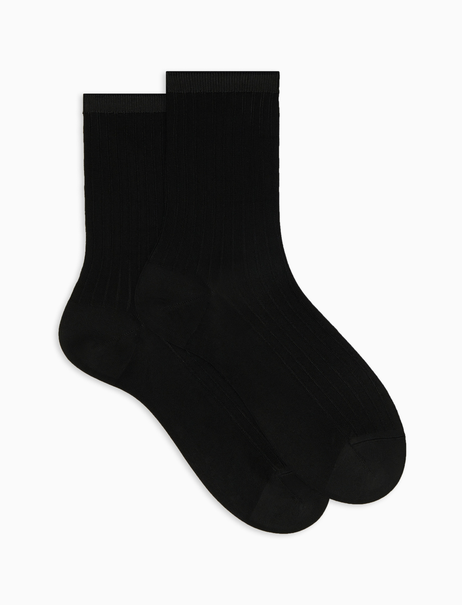Short plain black ribbed viscose socks - Gallo 1927 - Official Online Shop