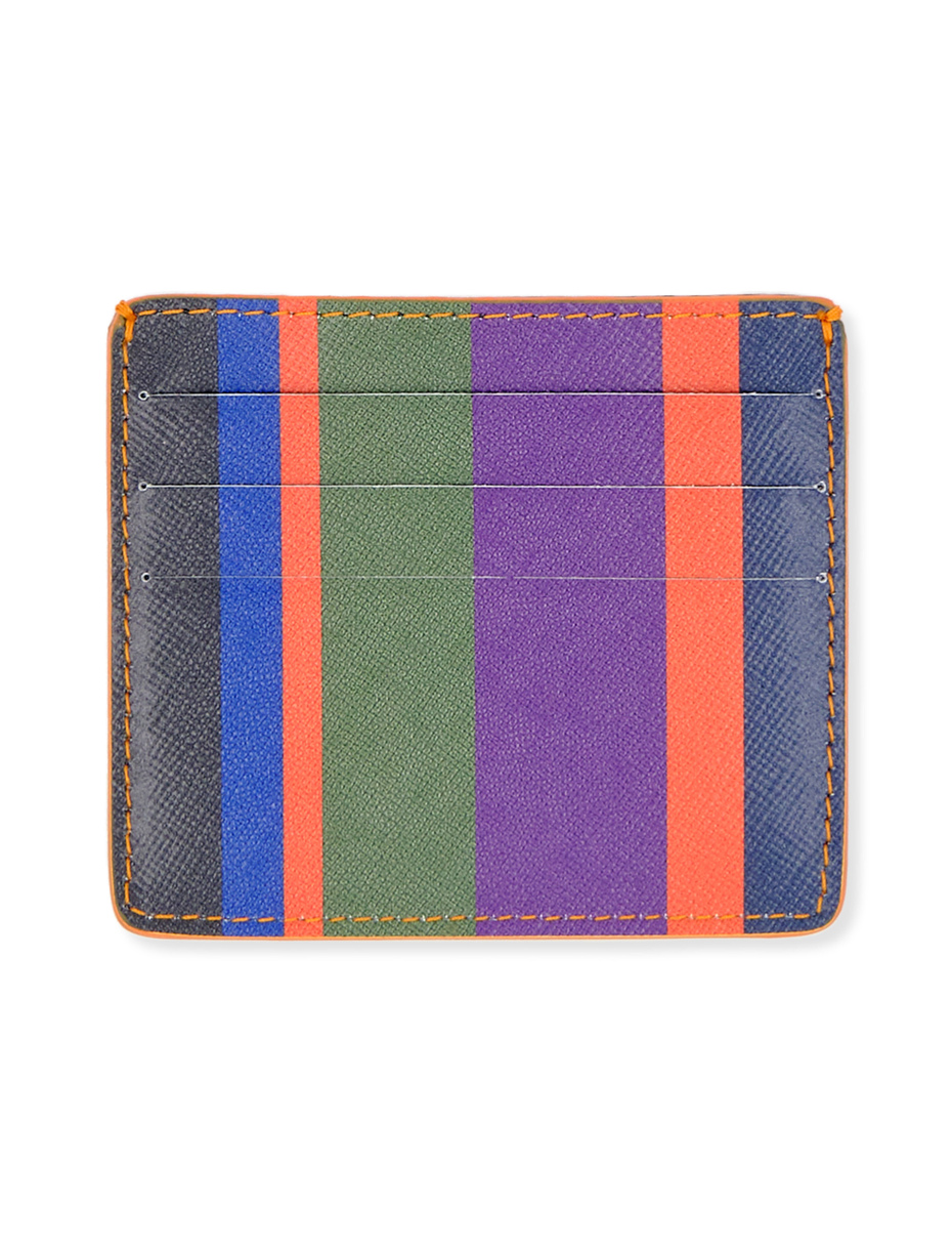 Porta carta di credito pelle blu royal righe multicolor - Gallo 1927 - Official Online Shop