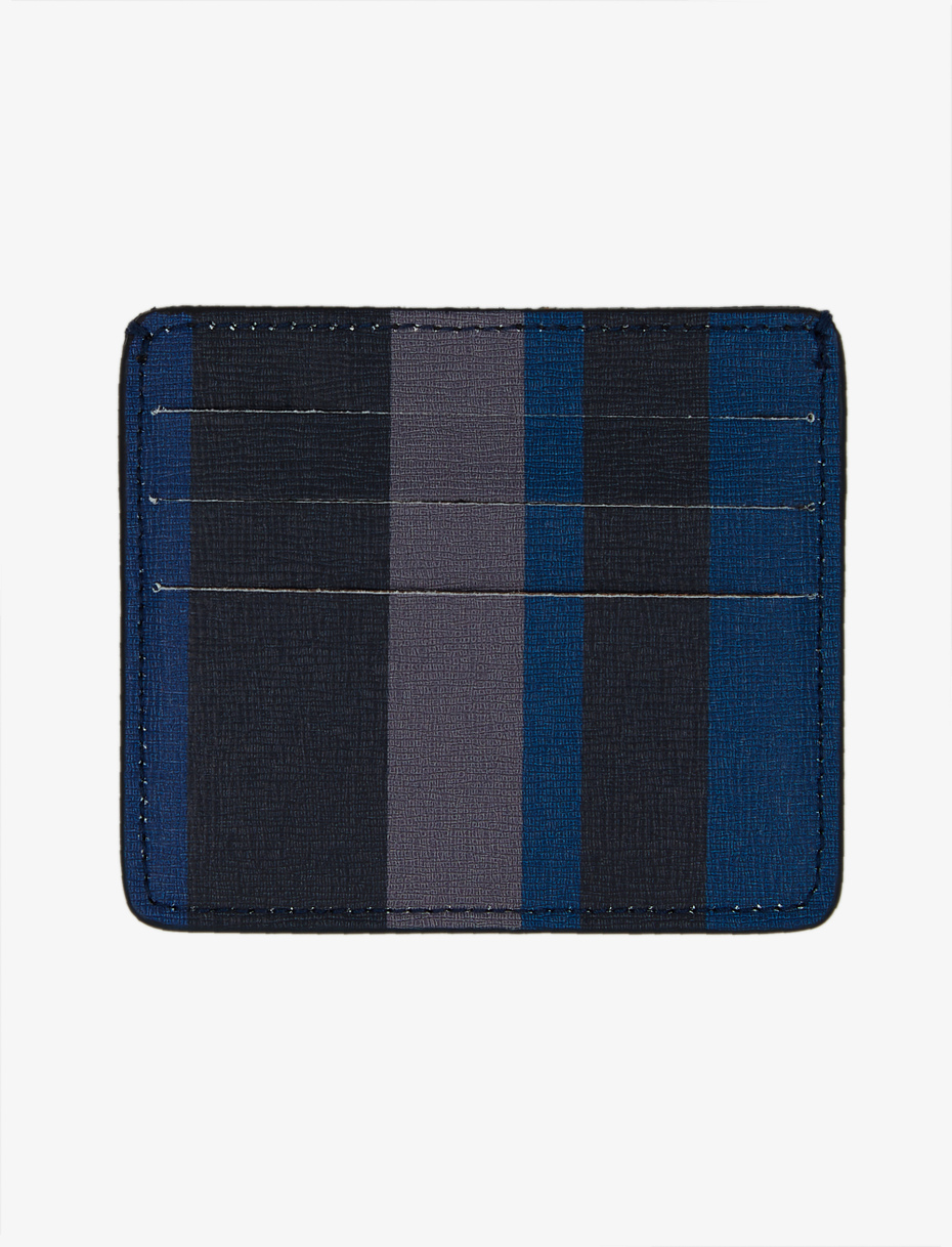 Porta carta di credito unisex pelle blu oltremare e sabbia righe multicolor - Gallo 1927 - Official Online Shop