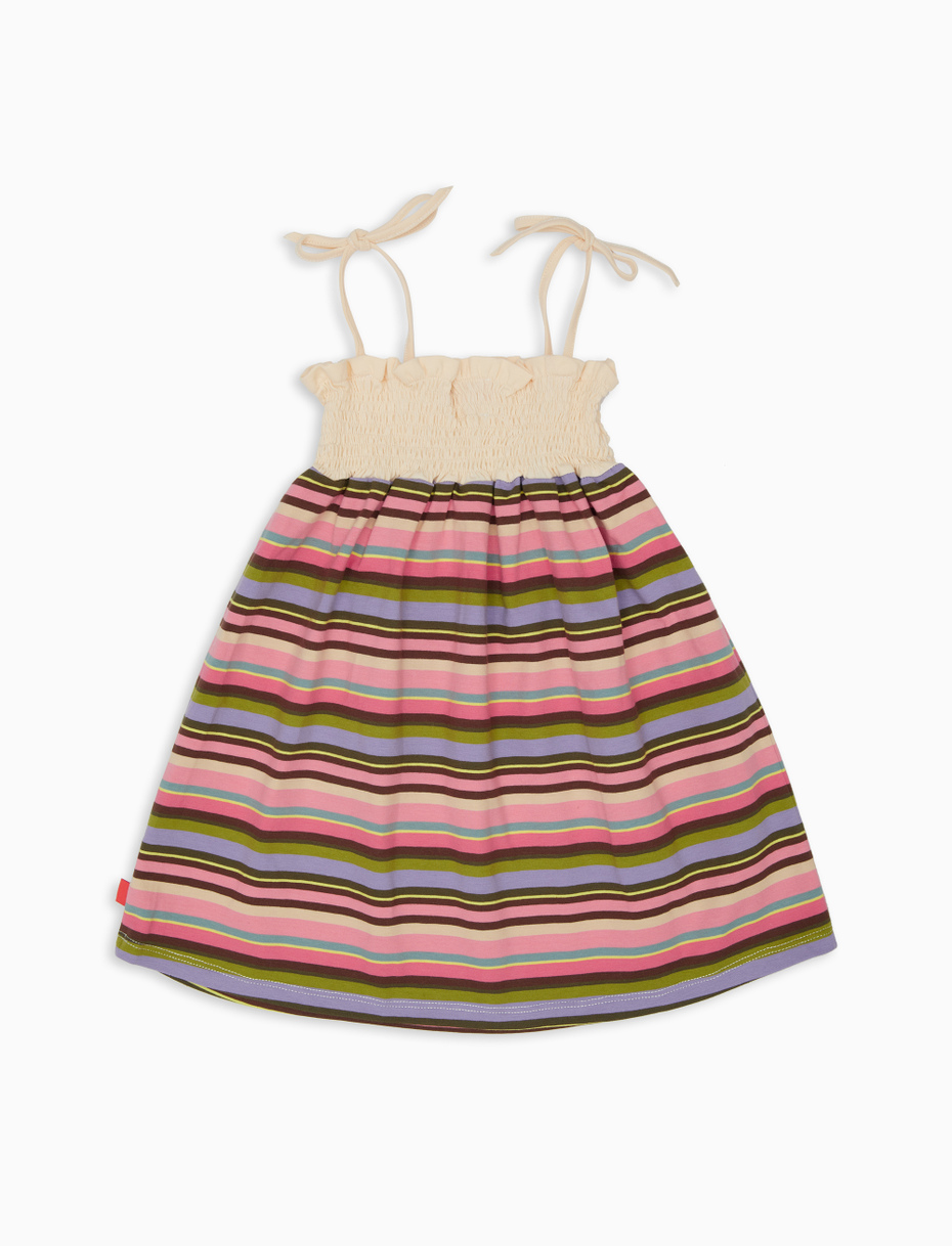 Girls' geranium tie strap cotton dress with multicoloured stripes - Gallo 1927 - Official Online Shop