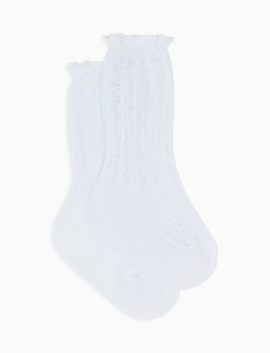 Kids' long plain light blue socks in textured cotton - Gallo 1927 - Official Online Shop