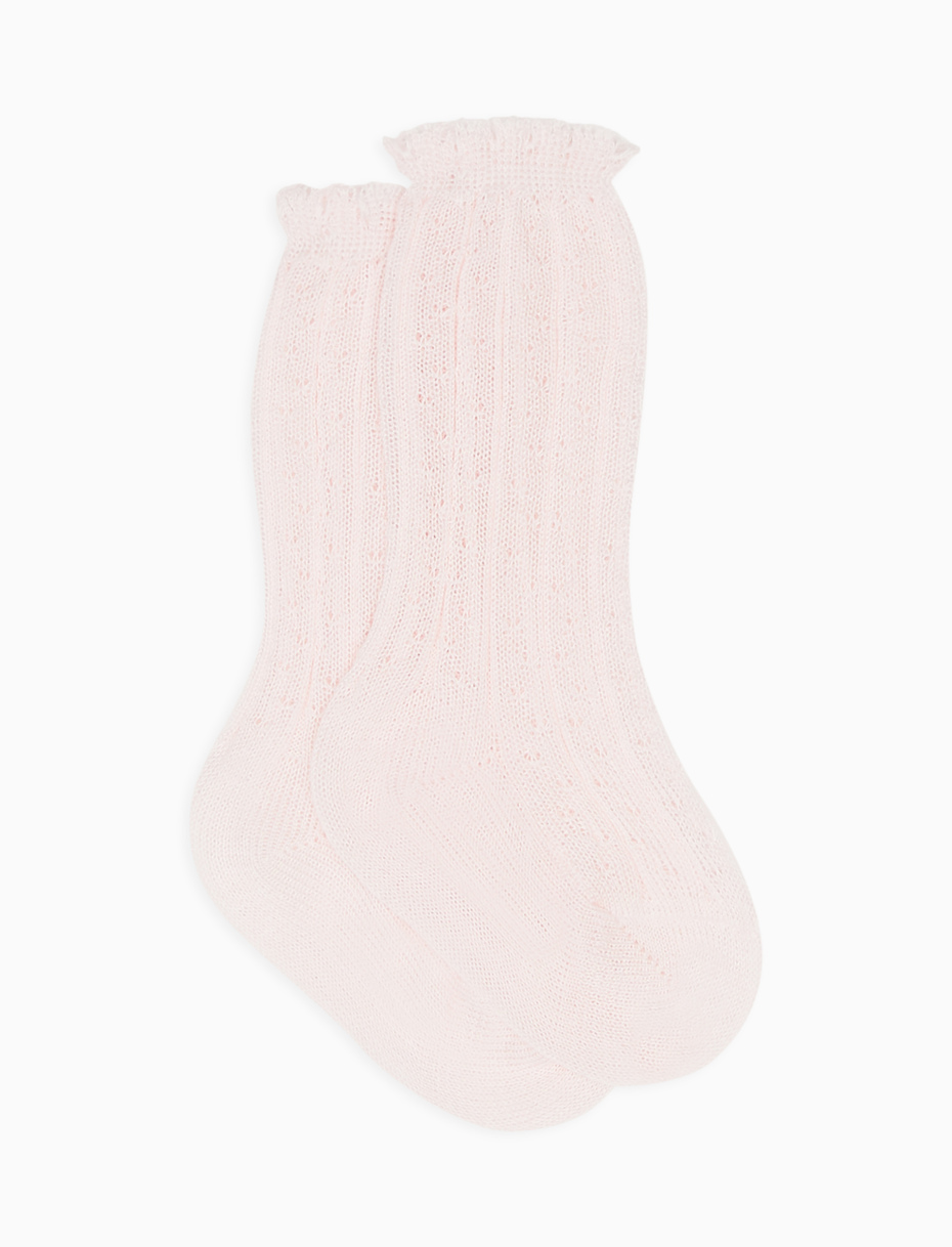 Kids' long plain pink socks in textured cotton - Gallo 1927 - Official Online Shop