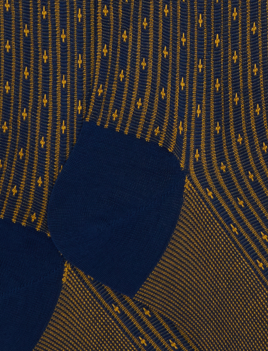 Men's long blue cotton socks with lily motif - Gallo 1927 - Official Online Shop