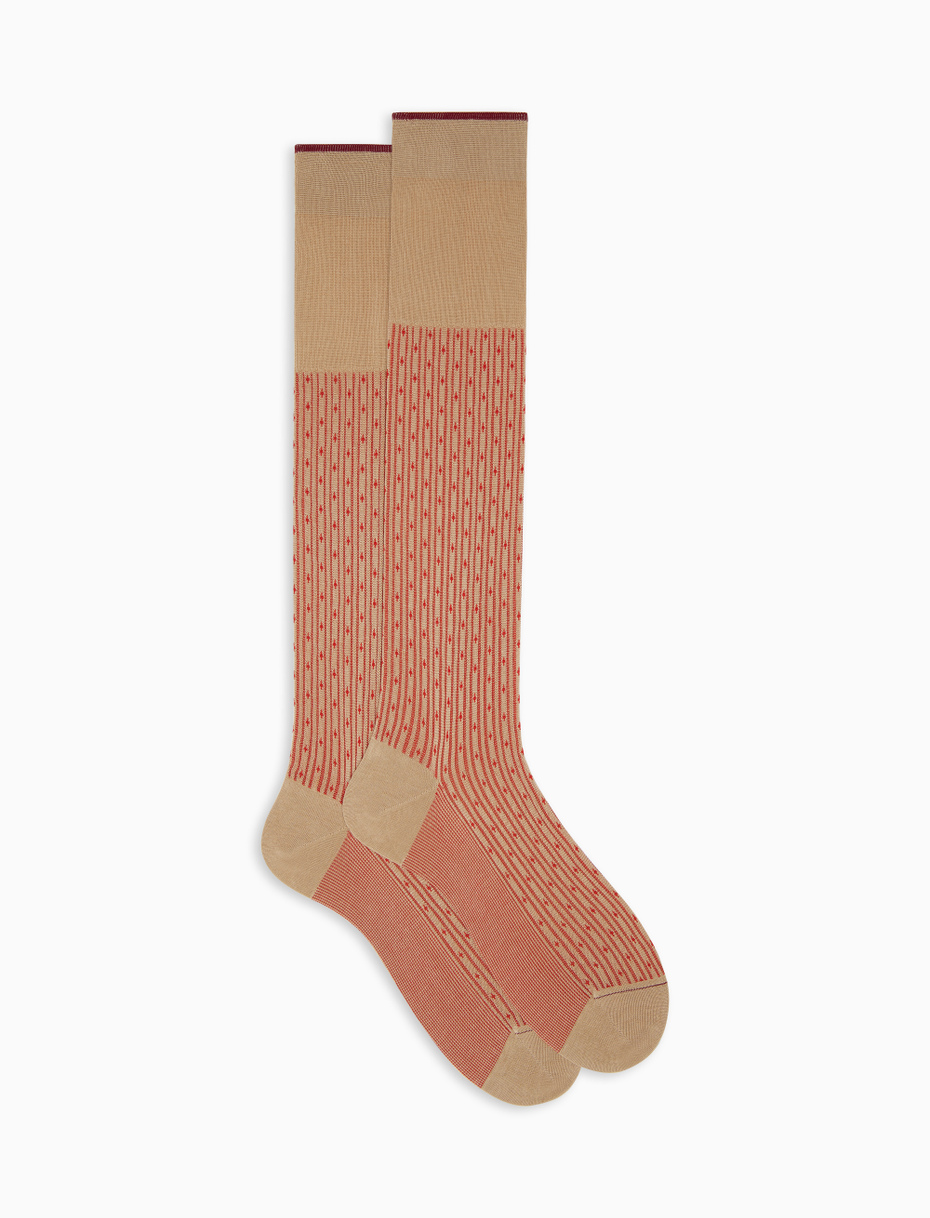 Men's long sand cotton socks with lily motif - Gallo 1927 - Official Online Shop