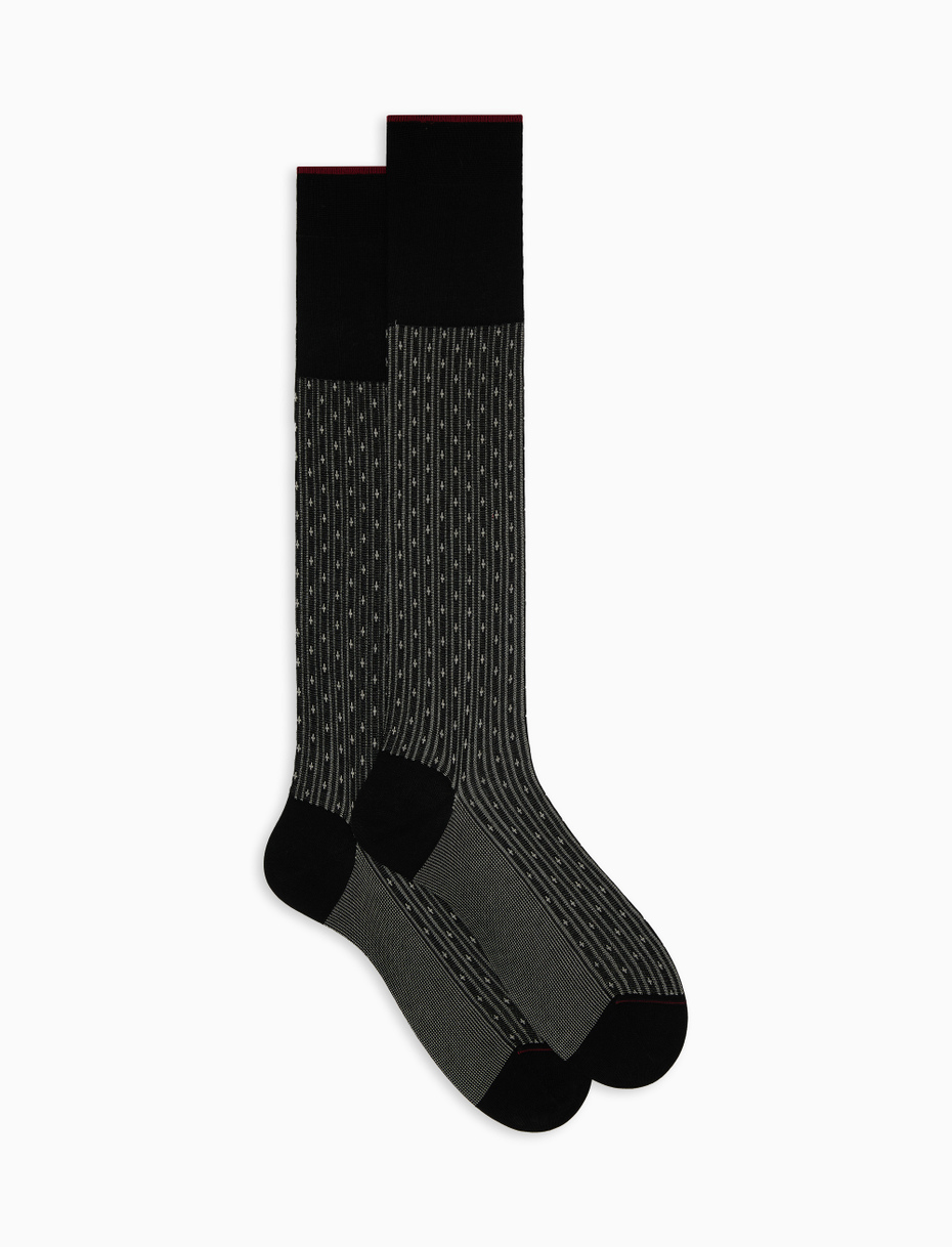 Men's long black cotton socks with lily motif - Gallo 1927 - Official Online Shop