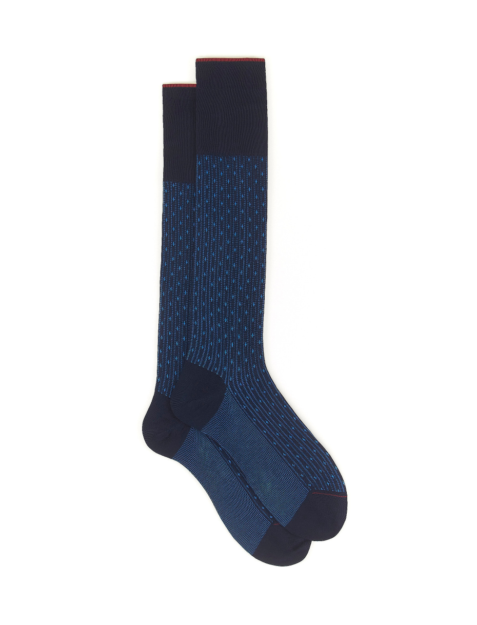 Calze lunghe uomo cotone blu oltremare fantasia giglio - Gallo 1927 - Official Online Shop