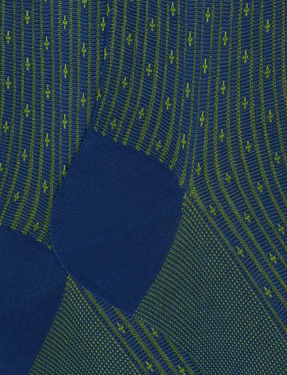 Men's long royal blue cotton socks with lily motif - Gallo 1927 - Official Online Shop