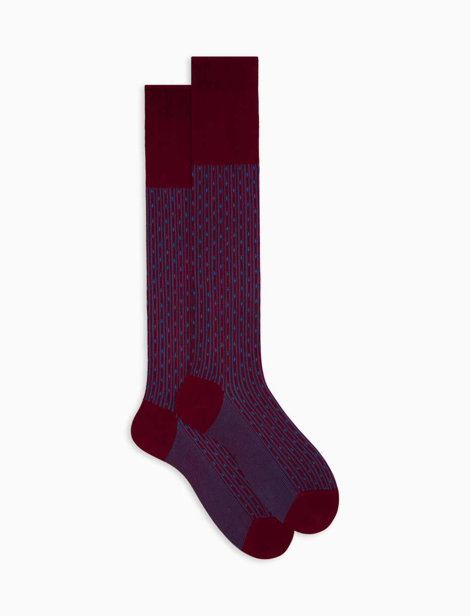 Men's long burgundy cotton socks with lily motif - Gallo 1927 - Official Online Shop