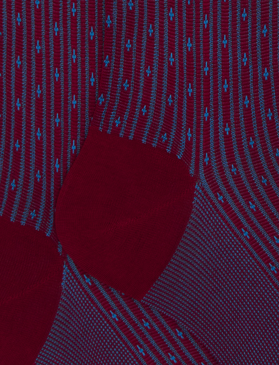 Men's long burgundy cotton socks with lily motif - Gallo 1927 - Official Online Shop