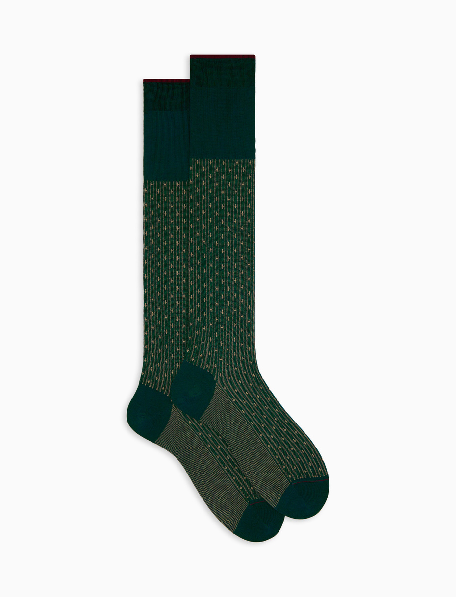 Men's long green cotton socks with lily motif - Gallo 1927 - Official Online Shop