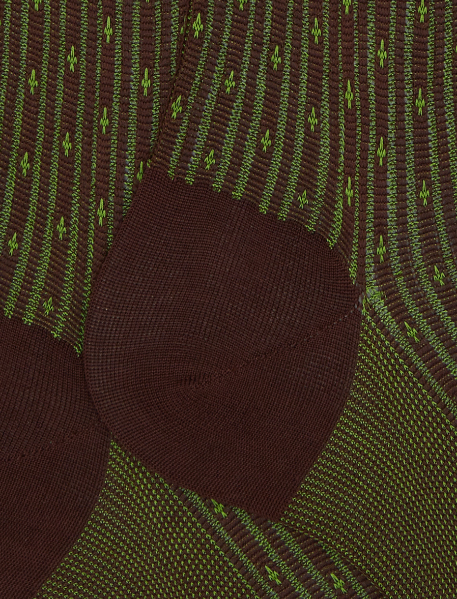 Men's long brown cotton socks with lily motif - Gallo 1927 - Official Online Shop