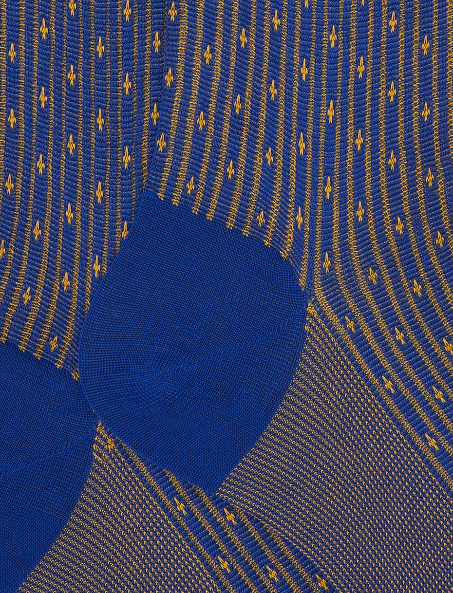 Men's long blue cotton socks with lily motif - Gallo 1927 - Official Online Shop