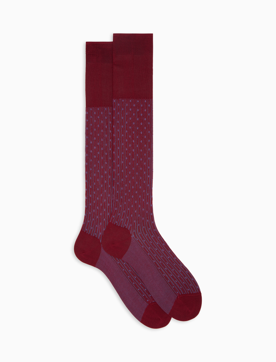 Men's long burgundy cotton socks with lily motif - Gallo 1927 - Official Online Shop