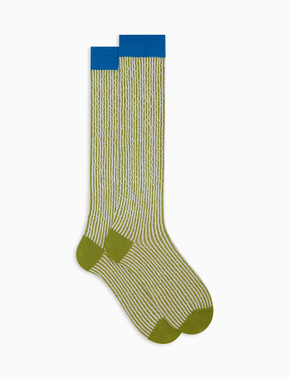 Men's long green cotton socks with seersucker motif - Gallo 1927 - Official Online Shop