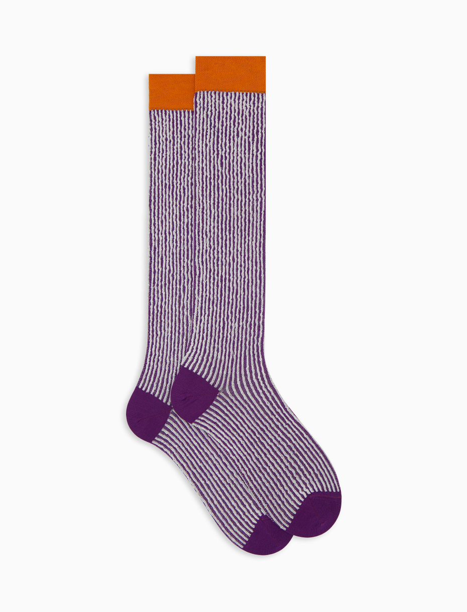Men's long purple cotton socks with seersucker motif - Gallo 1927 - Official Online Shop