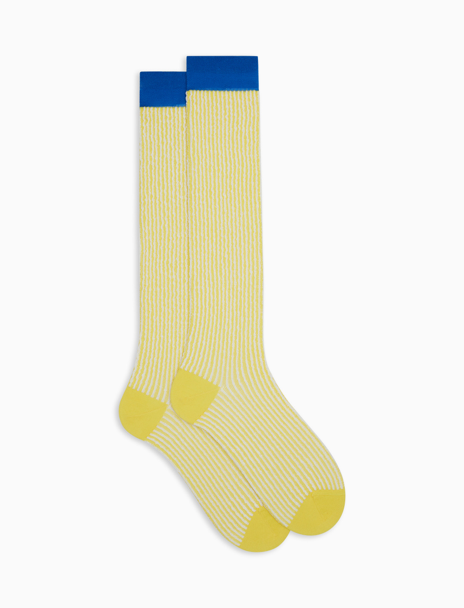 Men's long corn yellow light cotton socks with seersucker motif - Gallo 1927 - Official Online Shop