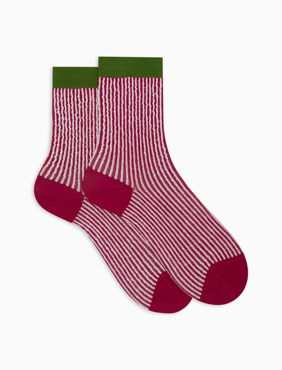 Women's short fichsia cotton socks with seersucker motif - Gallo 1927 - Official Online Shop